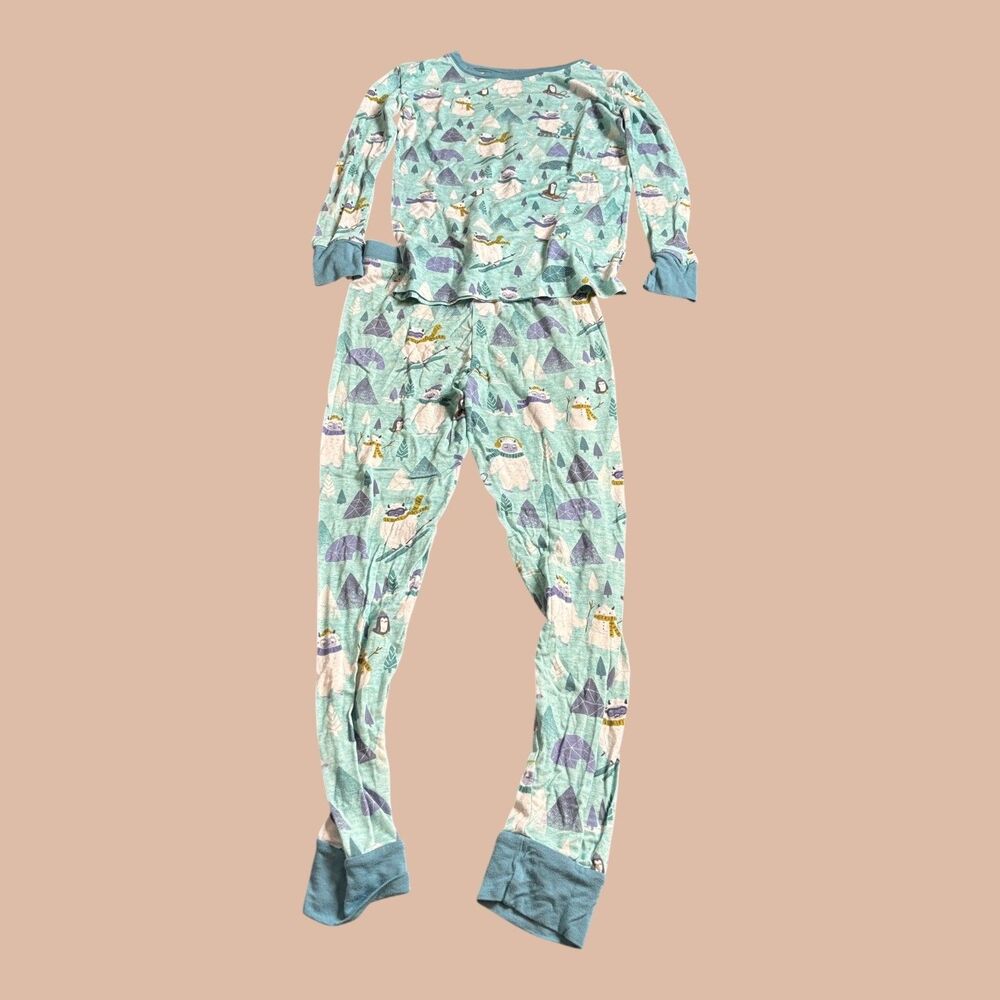 Little Sleepies Snow Monster 2 Piece Pajama Set Blue Boys Size 7/8 Bamboo